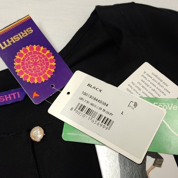 Srishti Women's Black Gold 3/4 Sleeves Viscose Top Blouse Size L NWT - Picture 11 of 12